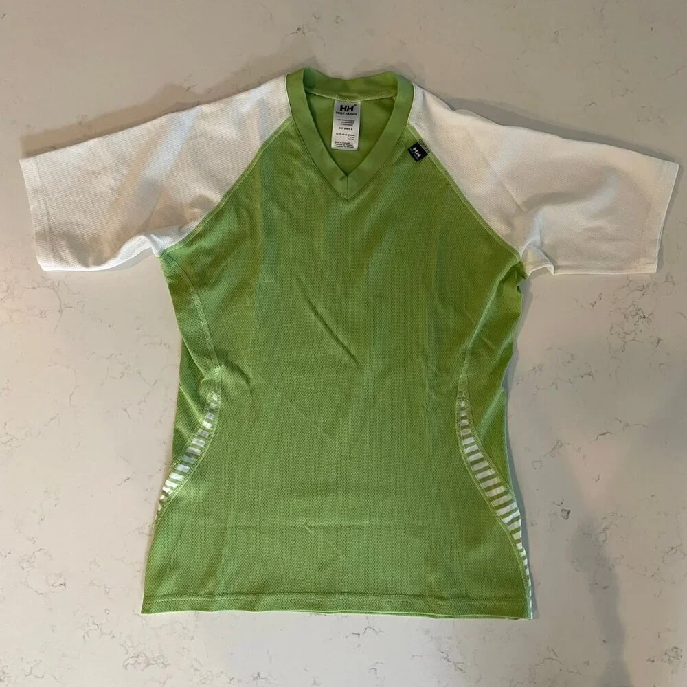 Helly Hansen Dry LIFA Vneck SS Polypropylene Activewear Top Green + White Sz M/L - Picture 13 of 13
